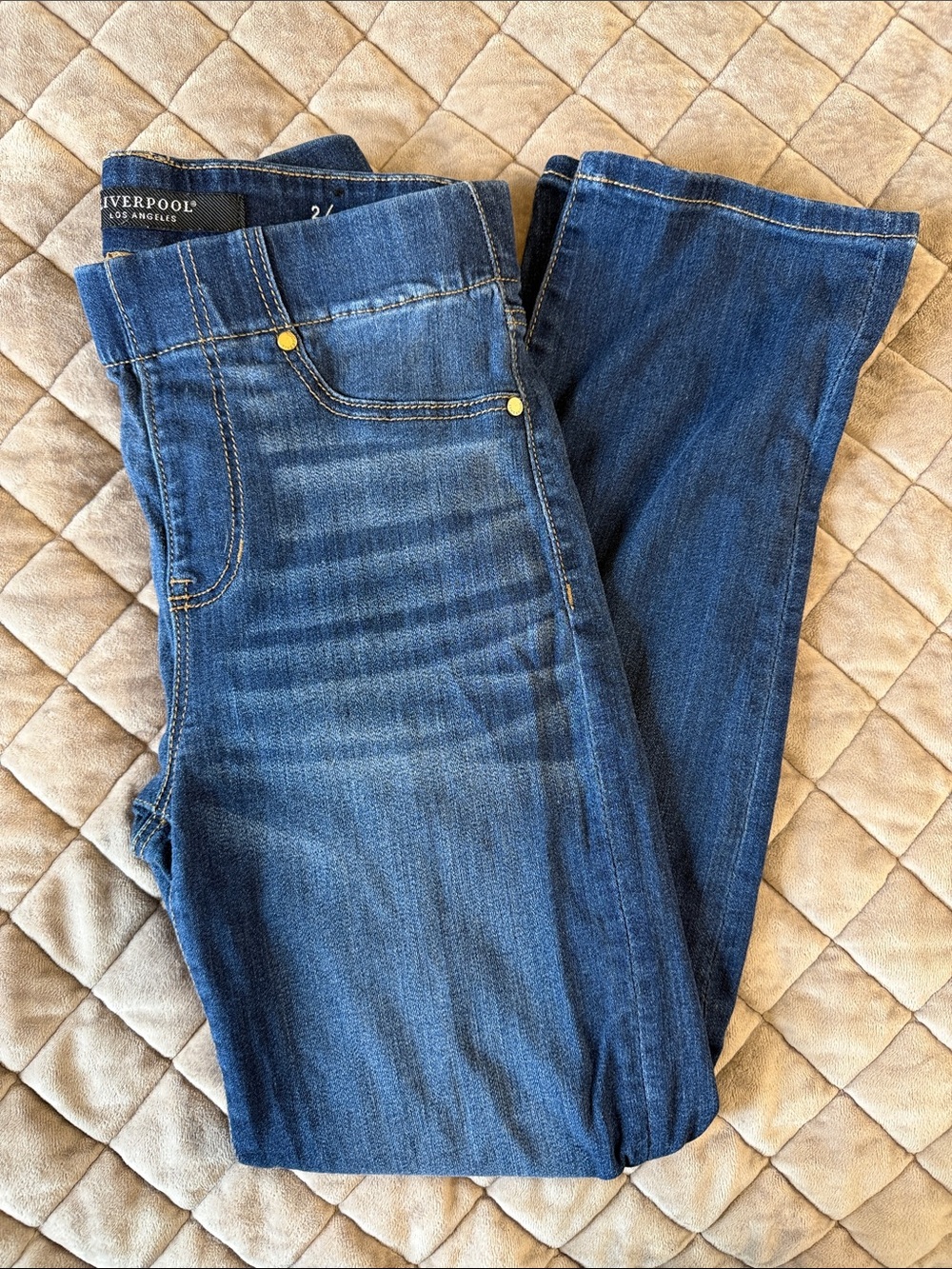 Liverpool Women's cropped pull on skinny  in Dark Blue Denim